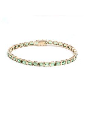 Emerald Cut 14K (Custom) Yellow Gold Green Gemstone Tennis Bracelet